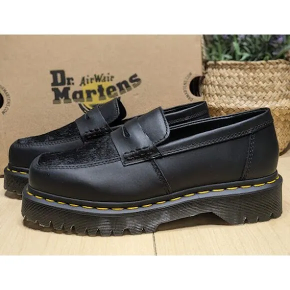 Dr. Martens Penton Bex Square Toe Hair-On &amp; Black Lucido Leather Loafers UK5 NIB