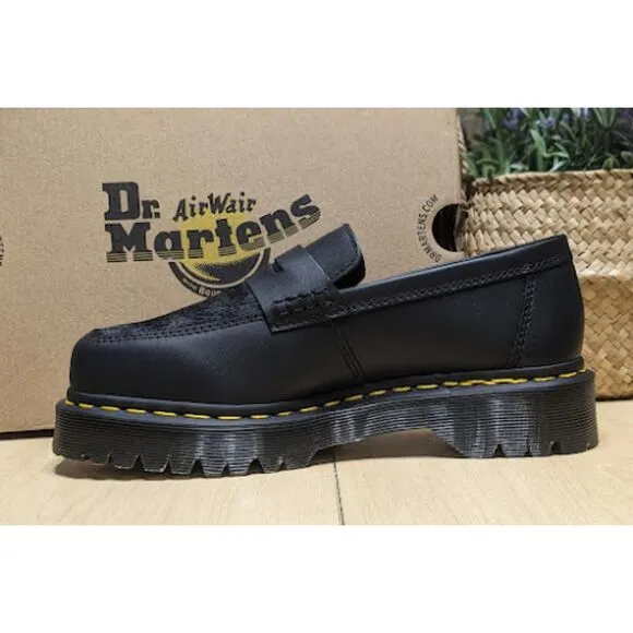 Dr. Martens Penton Bex Square Toe Hair-On &amp; Black Lucido Leather Loafers UK5 NIB