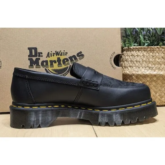 Dr. Martens Penton Bex Square Toe Hair-On &amp; Black Lucido Leather Loafers UK5 NIB