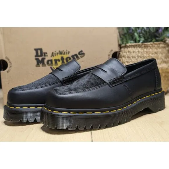 Dr. Martens Penton Bex Square Toe Hair-On &amp; Black Lucido Leather Loafers UK5 NIB