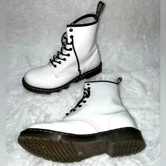 Dr. Martens | White Leather Lace Up Boots
