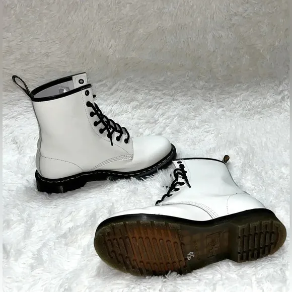 Dr. Martens | White Leather Lace Up Boots