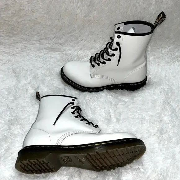 Dr. Martens | White Leather Lace Up Boots