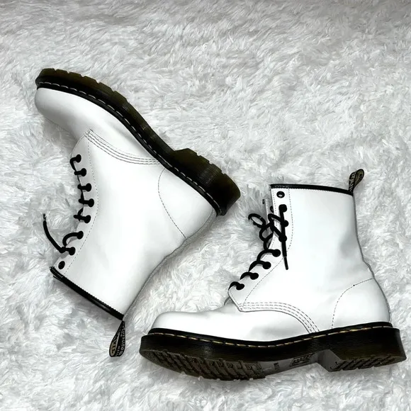Dr. Martens | White Leather Lace Up Boots