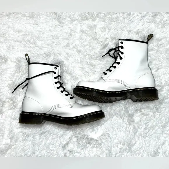 Dr. Martens | White Leather Lace Up Boots