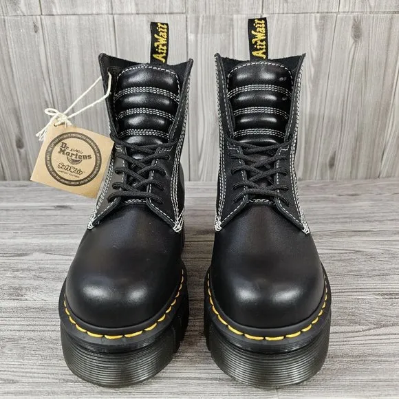 Dr. Martens Womens Audrick White Stitch Leather Platform Lace Up Boots - Size 7