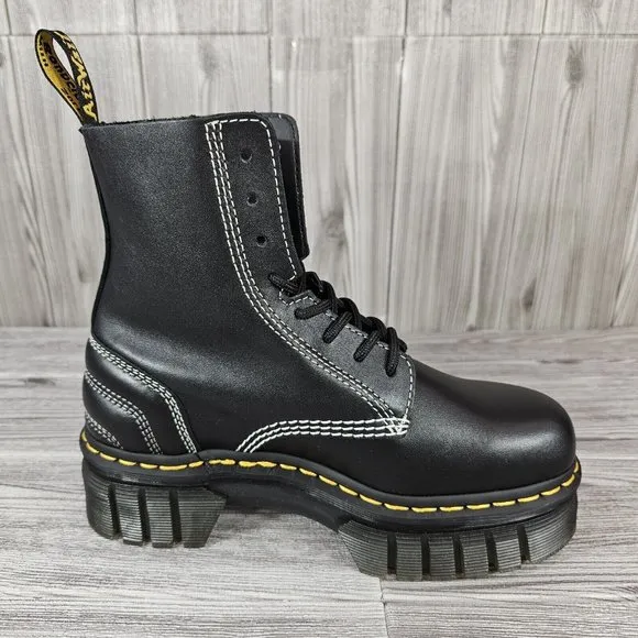 Dr. Martens Womens Audrick White Stitch Leather Platform Lace Up Boots - Size 7