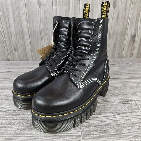 Dr. Martens Womens Audrick White Stitch Leather Platform Lace Up Boots - Size 7
