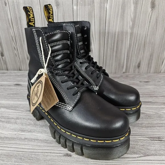 Dr. Martens Womens Audrick White Stitch Leather Platform Lace Up Boots - Size 7