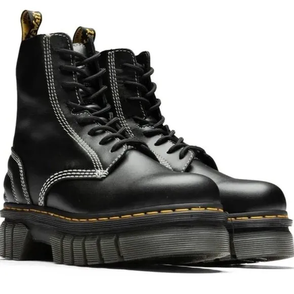 Dr. Martens Womens Audrick White Stitch Leather Platform Lace Up Boots - Size 7