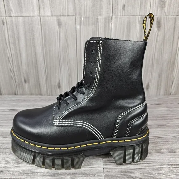 Dr. Martens Womens Audrick White Stitch Leather Platform Lace Up Boots - Size 7