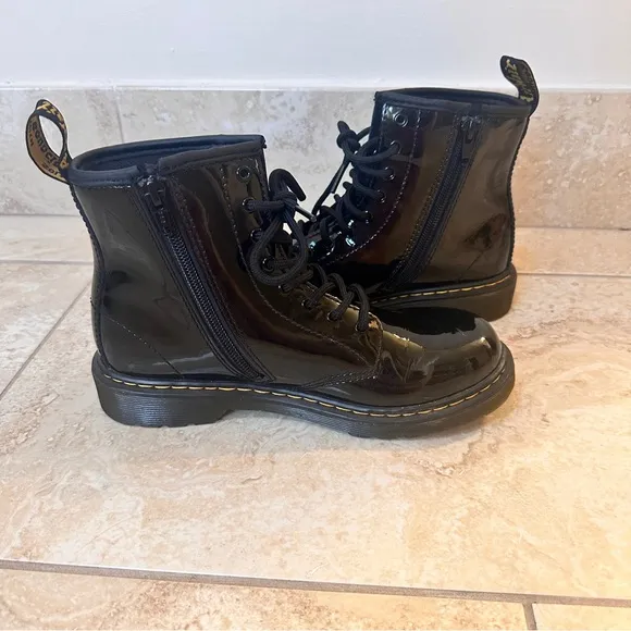 Dr. Martens Youth 1460 Patent Leather Lace Up Boots Inner Ankle Zipper Sz 4