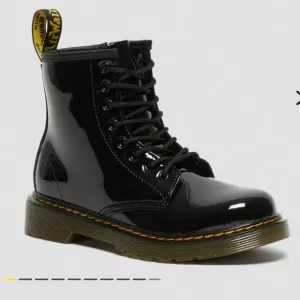 Dr. Martens Youth 1460 Patent Leather Lace Up Boots Inner Ankle Zipper Sz 4