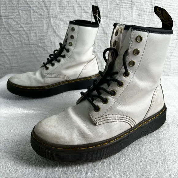 Dr Martens Zavala Mens 5 Womens 6 US White Lace Up Leather Boots Combat DM Docs
