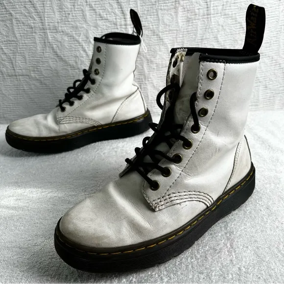 Dr Martens Zavala Mens 5 Womens 6 US White Lace Up Leather Boots Combat DM Docs