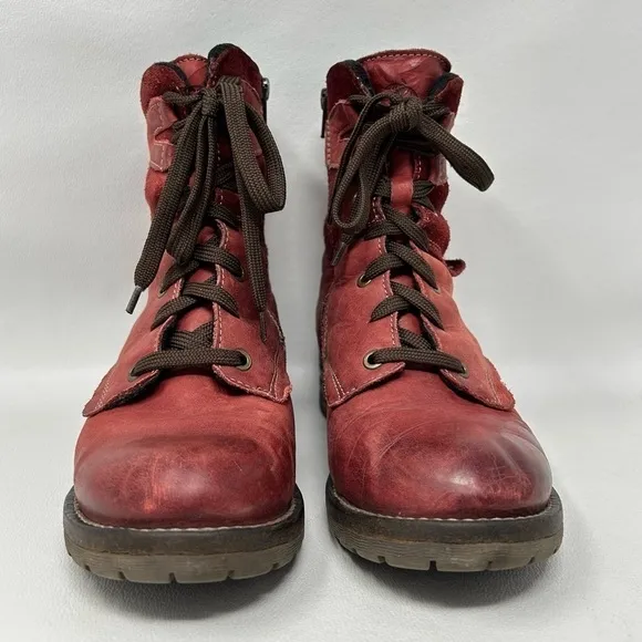 Dromedaris KARA Lace Up Ankle Boots EU 40 Red leather Lace-Up Zip Boots