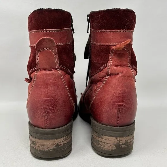 Dromedaris KARA Lace Up Ankle Boots EU 40 Red leather Lace-Up Zip Boots