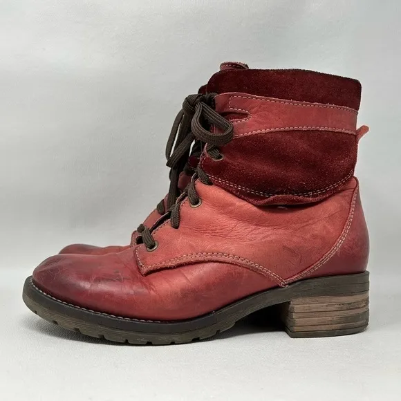 Dromedaris KARA Lace Up Ankle Boots EU 40 Red leather Lace-Up Zip Boots
