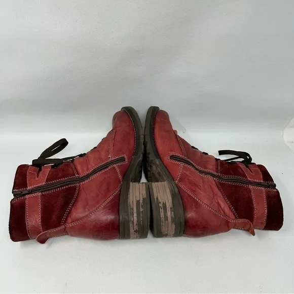 Dromedaris KARA Lace Up Ankle Boots EU 40 Red leather Lace-Up Zip Boots