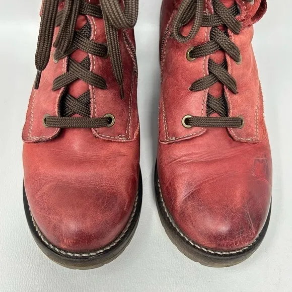Dromedaris KARA Lace Up Ankle Boots EU 40 Red leather Lace-Up Zip Boots