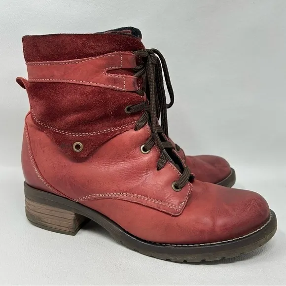 Dromedaris KARA Lace Up Ankle Boots EU 40 Red leather Lace-Up Zip Boots