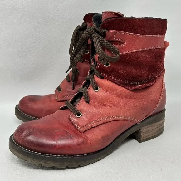 Dromedaris KARA Lace Up Ankle Boots EU 40 Red leather Lace-Up Zip Boots