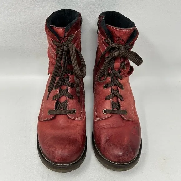 Dromedaris KARA Lace Up Ankle Boots EU 40 Red leather Lace-Up Zip Boots