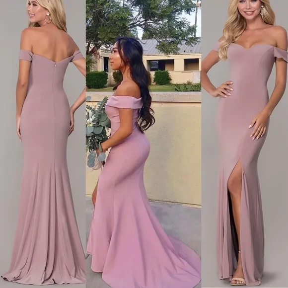Dusty pink off shoulder prom party dress