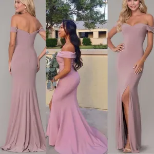 Dusty pink off shoulder prom party dress