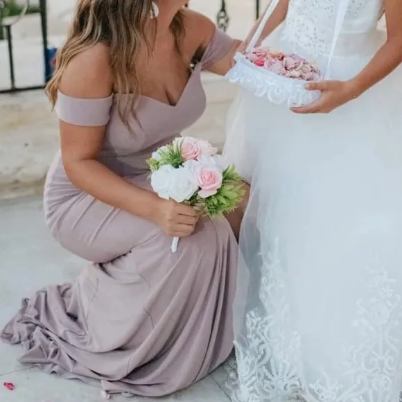 Dusty pink off shoulder prom party dress