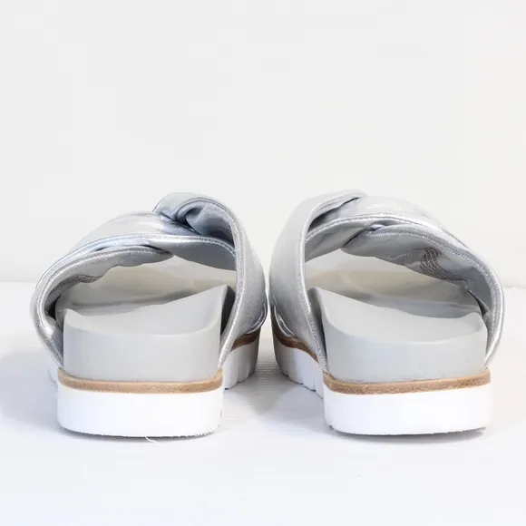 Earth Women's Maple Castine Silver Metallic Leather Twisted Knot Sandal NWT