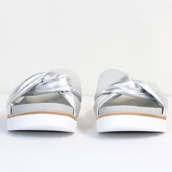 Earth Women's Maple Castine Silver Metallic Leather Twisted Knot Sandal NWT