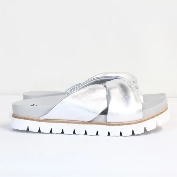 Earth Women's Maple Castine Silver Metallic Leather Twisted Knot Sandal NWT