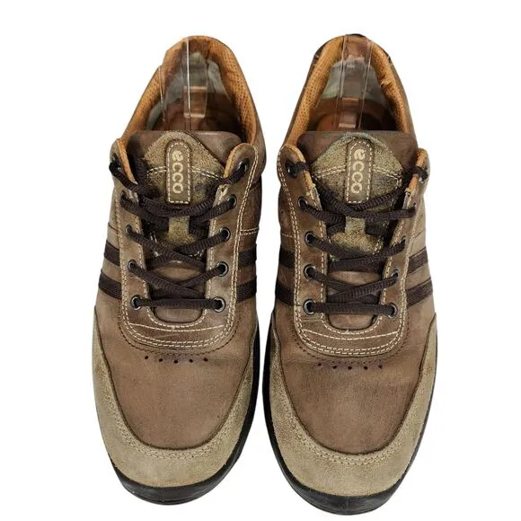 Ecco Sneakers sz 45 EU Men Brown Black Striped Leather Preppy Sporty Outdoor