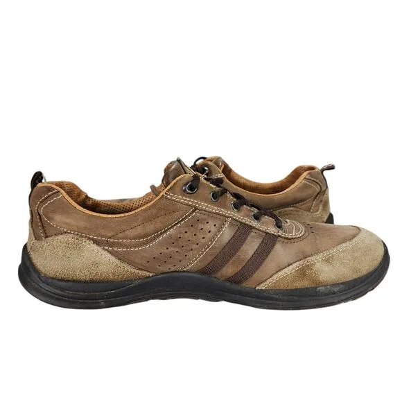 Ecco Sneakers sz 45 EU Men Brown Black Striped Leather Preppy Sporty Outdoor