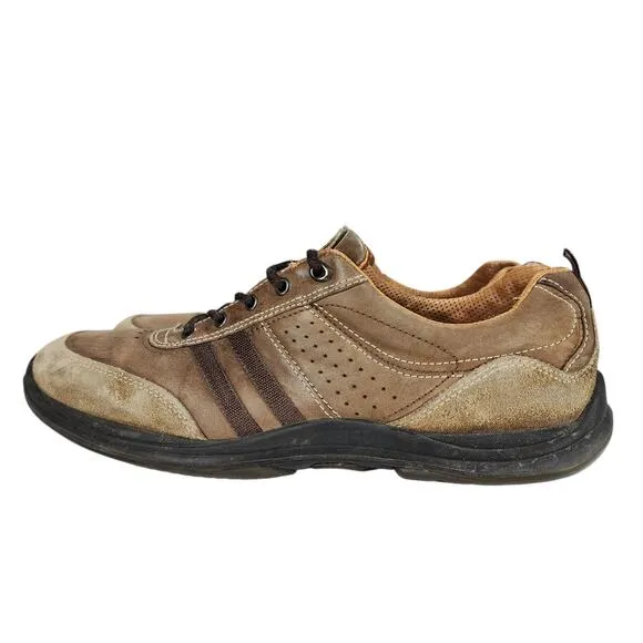 Ecco Sneakers sz 45 EU Men Brown Black Striped Leather Preppy Sporty Outdoor