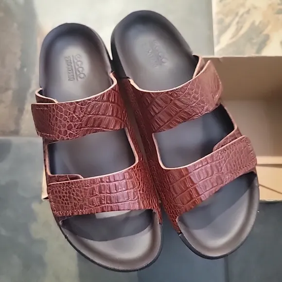 ECCO Cozmo 2-Band Sandals Cognac Animal Print NEW