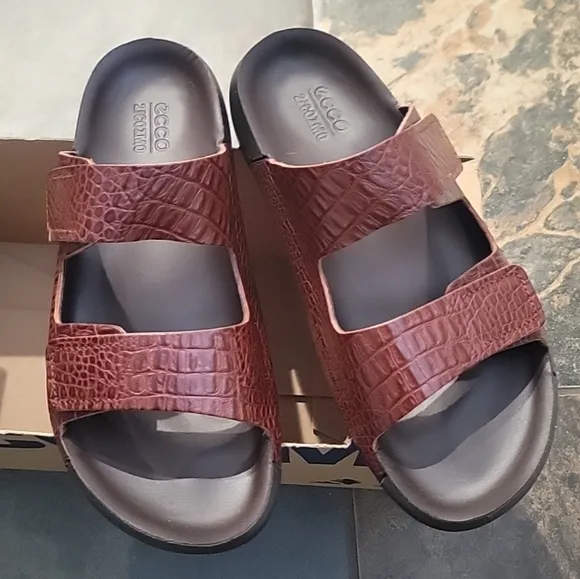 ECCO Cozmo 2-Band Sandals Cognac Animal Print NEW