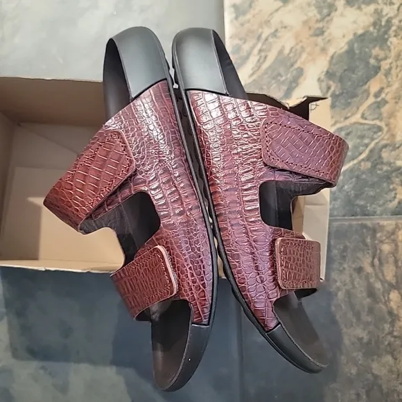 ECCO Cozmo 2-Band Sandals Cognac Animal Print NEW