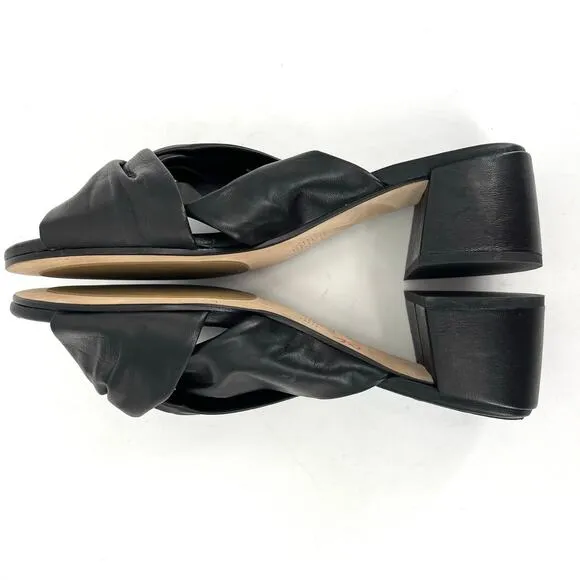 Eileen Fisher black leather Vow sandals knotted leather slide mules block heel 9