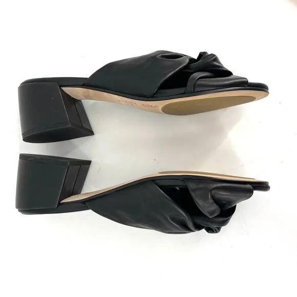 Eileen Fisher black leather Vow sandals knotted leather slide mules block heel 9