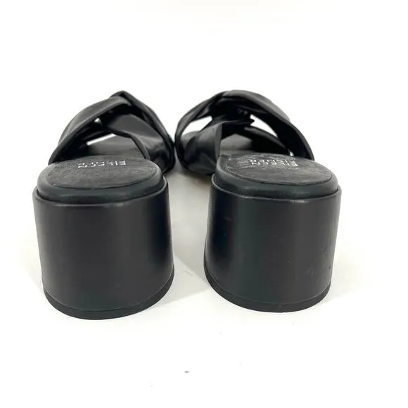 Eileen Fisher black leather Vow sandals knotted leather slide mules block heel 9