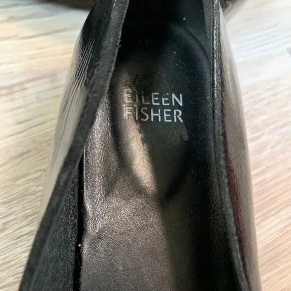 Eileen Fisher Black Patent Leather Flats Slip On Loafers Size 6.5