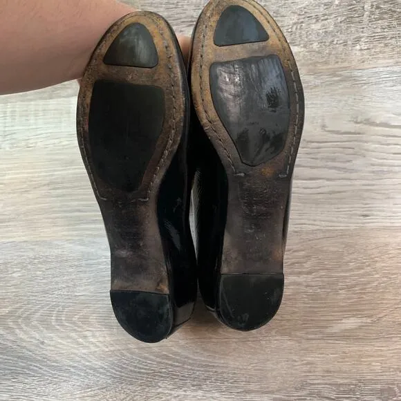 Eileen Fisher Black Patent Leather Flats Slip On Loafers Size 6.5