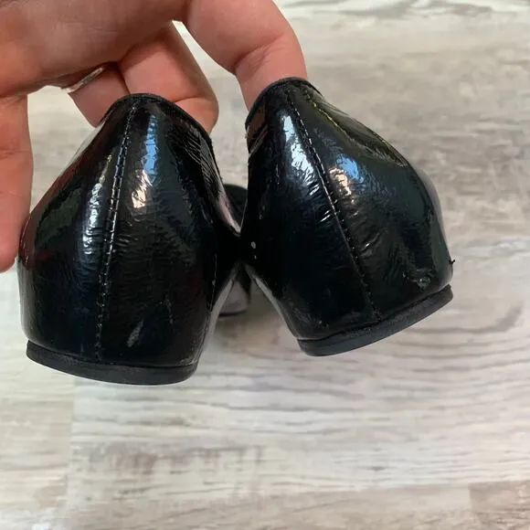 Eileen Fisher Black Patent Leather Flats Slip On Loafers Size 6.5
