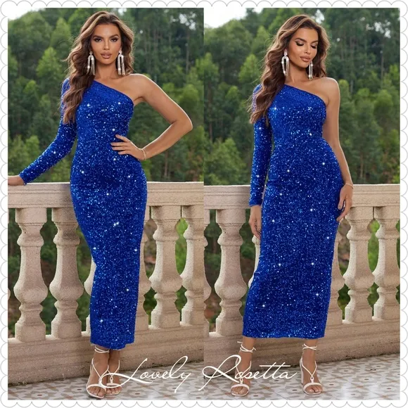 Elegant Pink Sequin One-Shoulder Dress