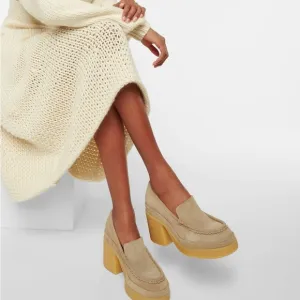 Elegant Tan Platform Loafers Chloe Jamie Suede Loafer Pumps Size 35 5