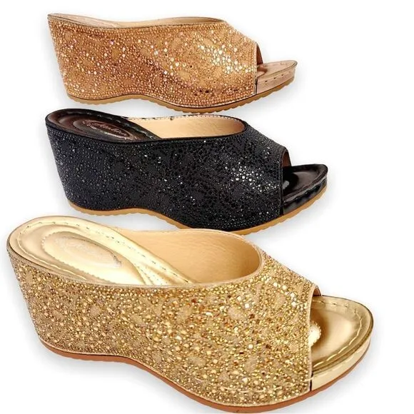 Elegant Silver Rhinestone Wedge Heel Sandal Perfect for Weddings