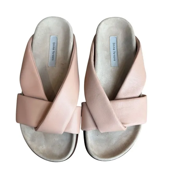 Emme Parsons Size 37 Folded Slide Sandals Blush Pink Nappa Leather Minimalist