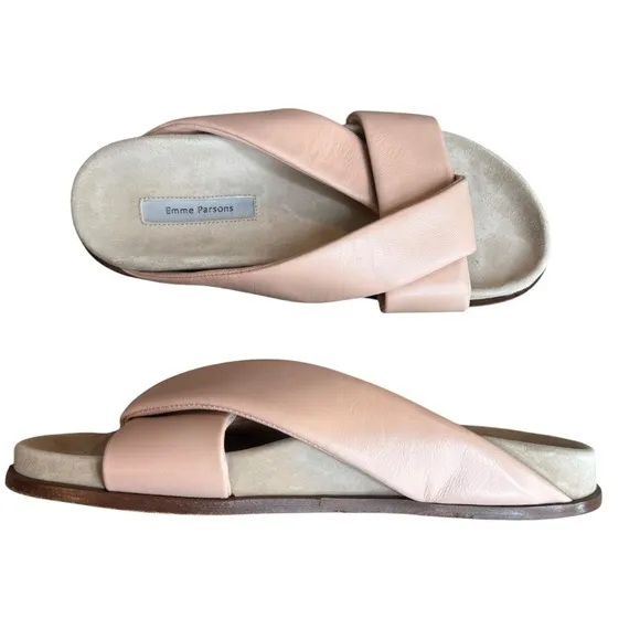Emme Parsons Size 37 Folded Slide Sandals Blush Pink Nappa Leather Minimalist